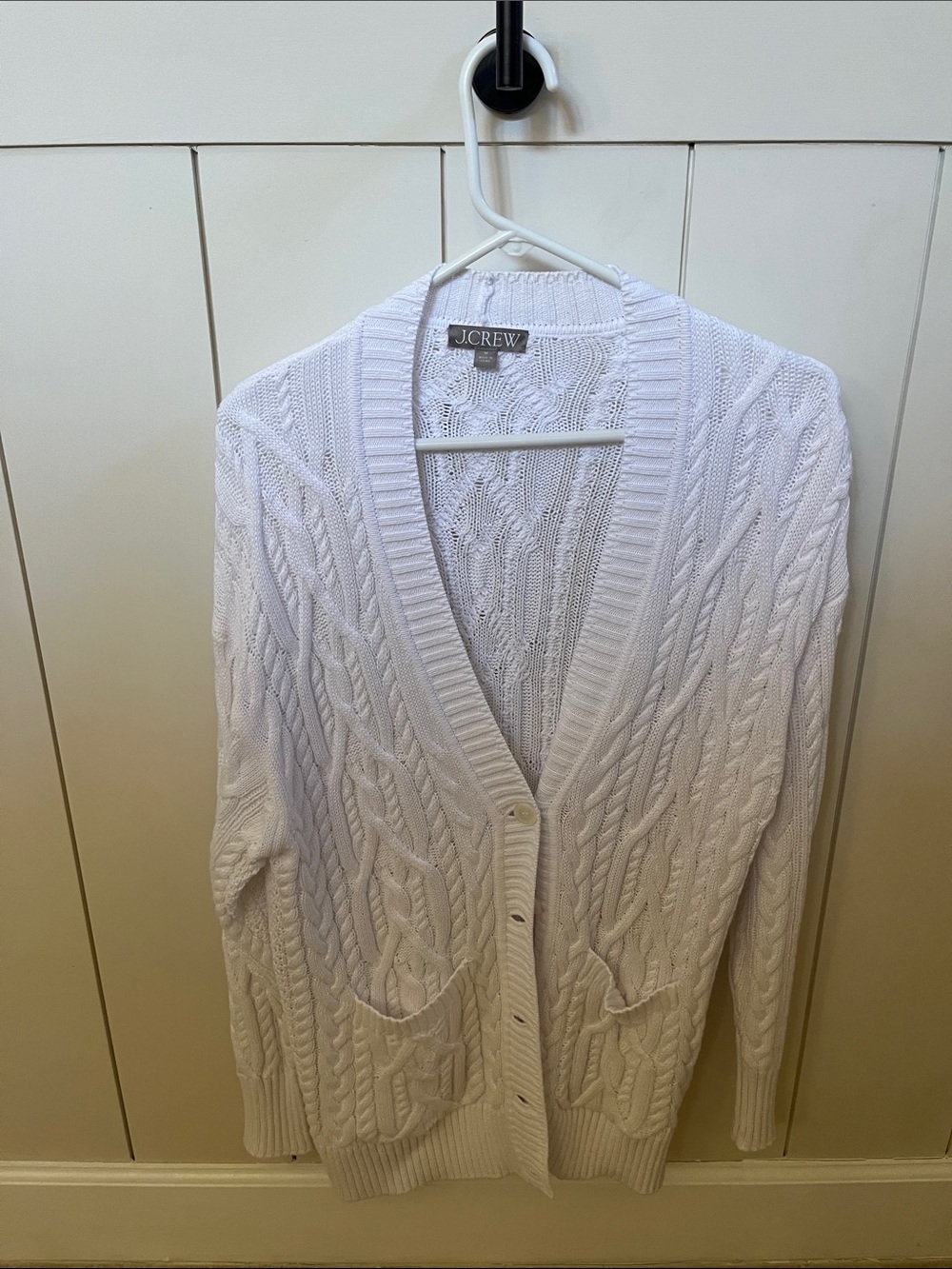 J. Crew White Cable-Knit Button Front Cardigan